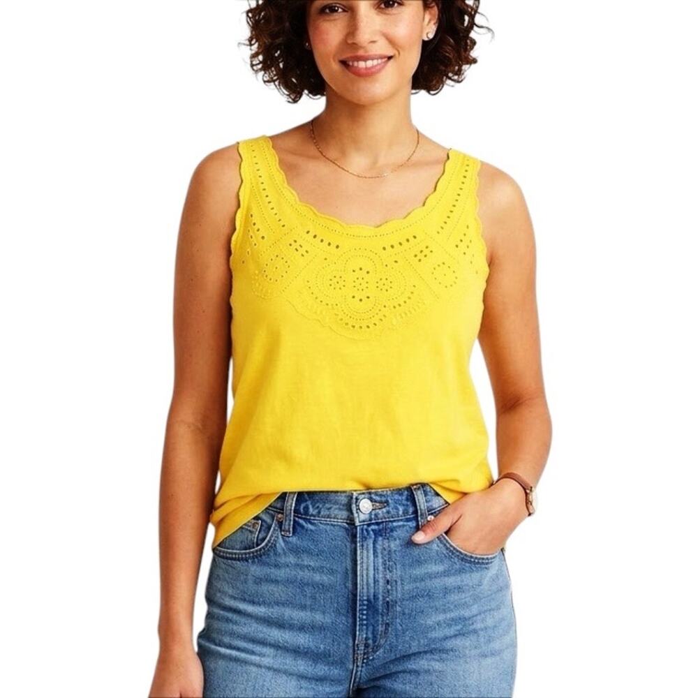 J. Crew Sleeveless Bright Yellow Tank Top with Eyelet Embroidery Size XL